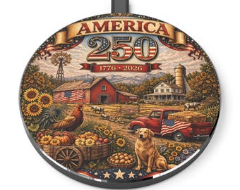 Cargador inalámbrico America 250 con escena de granja / Patriótico 1776-2026 Estilo rústico americano