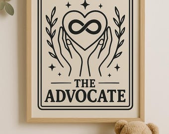 Neurodiversity Advocate Tarot Card Print | Black & White Line Art (Digital Download)