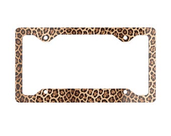 Leopard Print Metal License Plate Frame | Animal Print Car Accessory