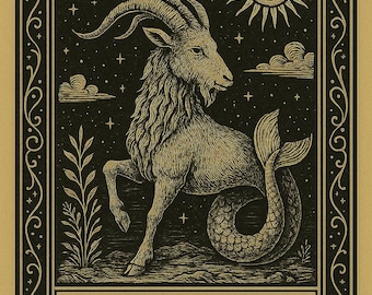 Capricorn Tarot Card • Vintage Astrology Art Print (digital