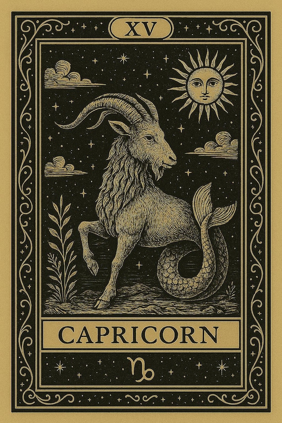 Capricorn Tarot Card • Vintage Astrology Art Print (digital