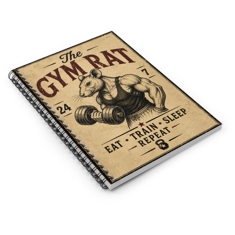 Gym Rat Illustration Spiral Notebook | Eat Train Sleep Repeat Fitness ...