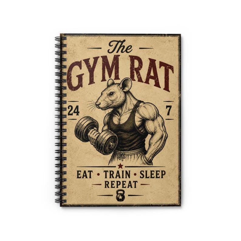 Gym Rat Illustration Spiral Notebook | Eat Train Sleep Repeat Fitness ...