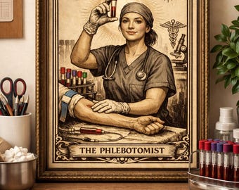 The Phlebotomist Tarot Card Print, Phlebotomy Gift, Medical Professional Wall Art, Healthcare Worker Decor, Lab Tech Gift, Digital Download