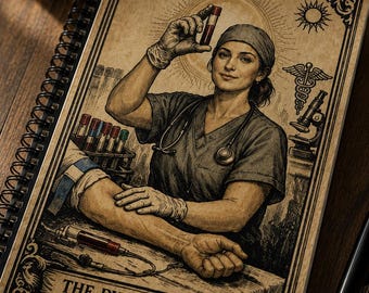 The Phlebotomist Tarot-Style Illustration Spiral Notebook | Ruled Journal