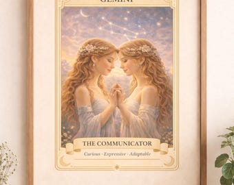 Gemini Tarotscope Art Print, the Lovers Card, Zodiac Astrology