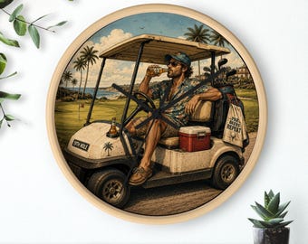 Vintage Golf Wall Clock, Golf Cart Clock, Golf Lover Gift, 10 Inch Silent Wall Clock, Golf Course Decor, Man Cave Clock