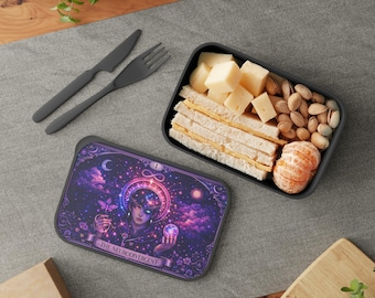 Fiambrera Bento Box / Lonchera de PLA con utensilios, ilustrada con el Tarot Neurodivergente