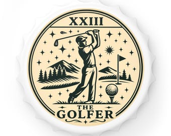 Abrebotellas con ilustración vintage de golfista / Escudo de campo de golf