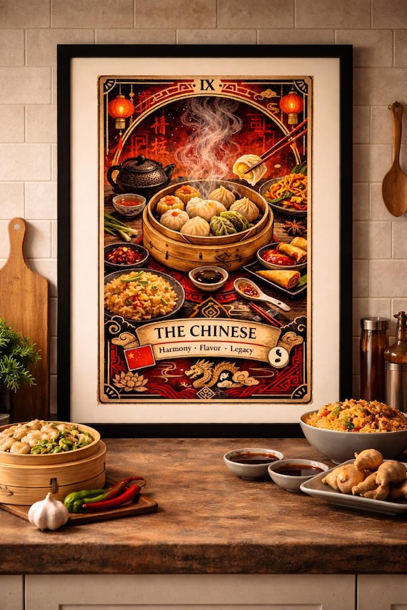 Chinese Cuisine Tarot Print – Dim Sum, Dumplings, Kitchen Decor