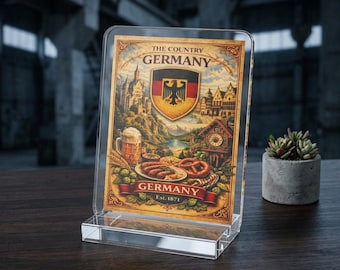 Germany Crest Poster Cut Standee | Acrylic Tabletop Décor, Bavarian Pretzel & Beer Design
