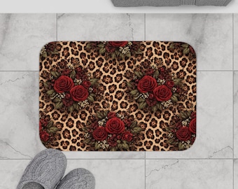 Tappetino da bagno con stampa leopardata color rosa scuro