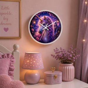 Purple Unicorn Fantasy Wall Clock | Magical Castle, Floral Lanterns