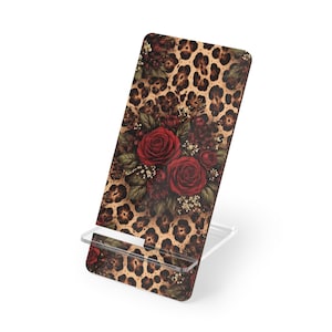 Röd rosbukett leopardmönster mobilt displayställ för smartphones