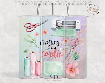 Crafter Tumbler Wrap Sublimation Design PNG JPG Watercolor Makers Art 20 oz Skinny Tumbler