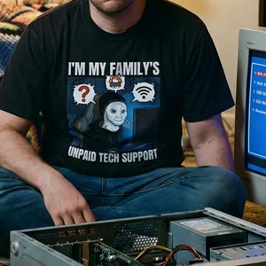 Koszulka z nieodpłatnym memem o wsparciu technicznym, zabawna, dowcipna, humorystyczna, wygodna, kolorowa, graficzna koszulka dla wypalonych informatyków, kujonów, niechętnych rodzin, naprawiaczy Wi-Fi