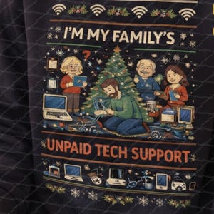 Unpaid Tech Support Christmas Sweatshirt – Funny Holiday Cotton Heritage M2480 Crewneck for Coders, IT Pros & Festive Wi-Fi Fixers