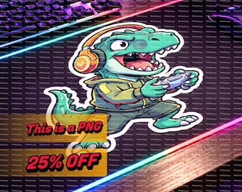 Cooler Gamer Dino T-Rex Spielen von Videospielen PNG Download, lustiges Gaming Dinosaurier Design für Kinder Jungen Gamer Shirt, digitale Retro Spielkunst