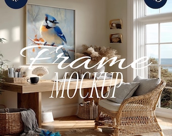 Coastal Frame Mockup, Beachy Wall Art, PSD (Digital Download)