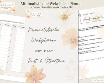 Weekplanner Printable | Minimalistische Planner PDF | A4 Weekoverzicht | Structuur & Productiviteit | Direct Download