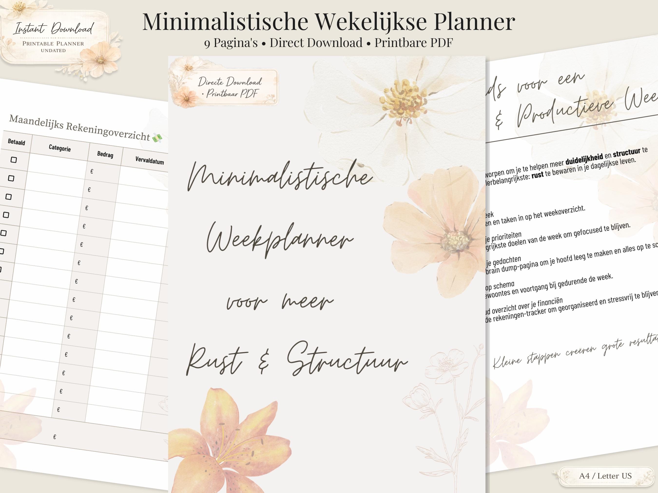 Printable Weekly Planner | Minimalist Planner PDF | A4 Weekly Overview ...
