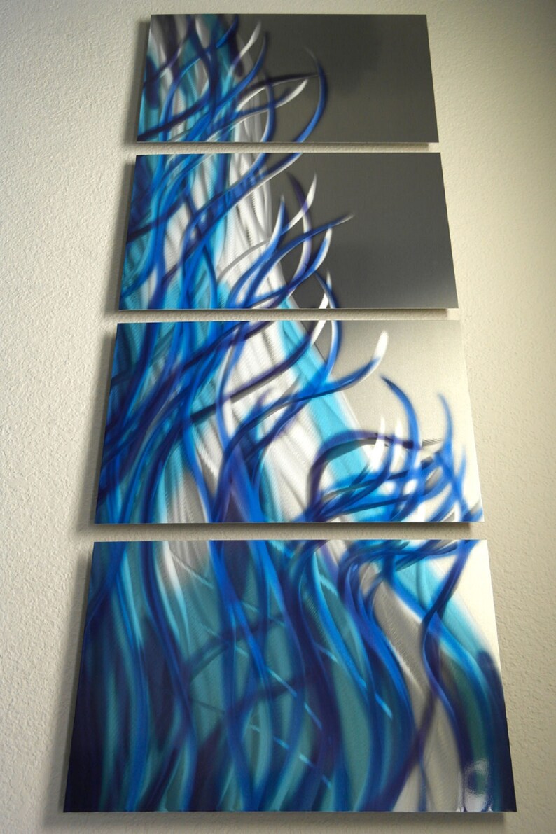 Metal Wall Art Resonance Blue Home Decor Abstract Etsy
