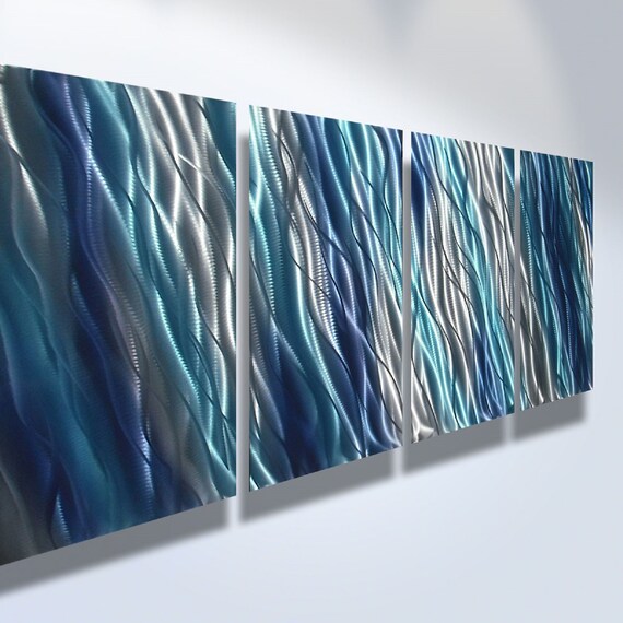 Metal Wall Art Reef Blue Home Decor Abstract Contemporary Etsy