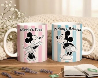 Personalisierte Mickey und Minnie Paar Becher, Disney Paar Geschenk, Keramik Disney Becher 11/15 oz, Geschenk Kaffeetasse, Jubiläumsgeschenk, Valentinstag Becher