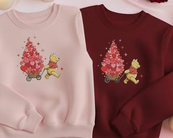 Camiseta de Winnie the Pooh con bordado para San Valentín, camiseta de Winnie the Pooh con globo de corazón, camiseta de Disney para San Valentín, regalo para enamorados