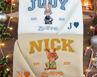 Camiseta bordada de Zootopia de Disneyland, sudadera a juego de Nick y Judy, sudadera con capucha bordada de Nick y Judy de Disney Trip, regalo para fans de Zootopia