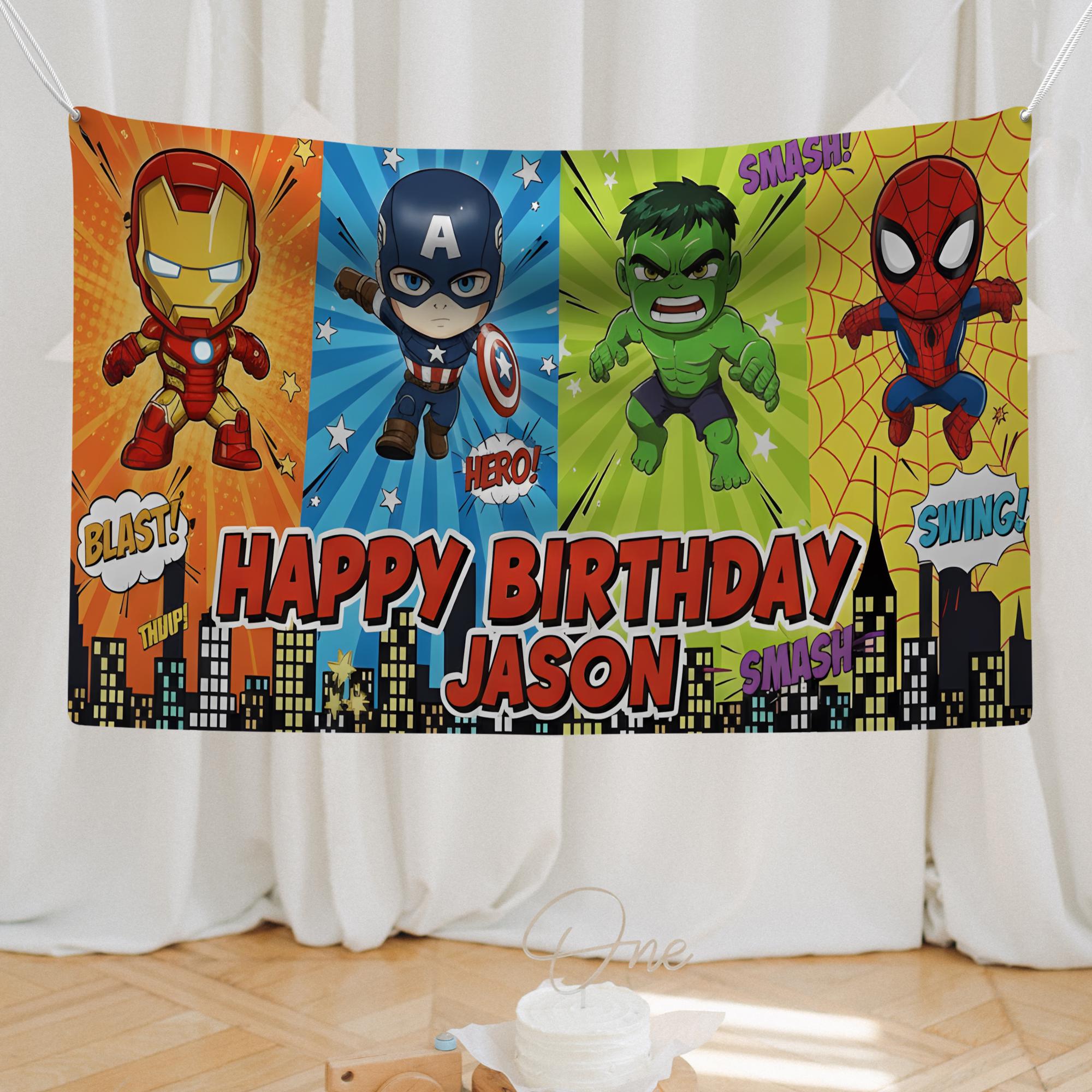 Poster Personalizzato Per Compleanno Tema SUPEREROI &ndash; Banner Grande Con Nome Ed Et&agrave;