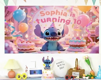 Custom Disney Stitch Geburtstagsbanner, Geburtstagsbanner, Stitch Party Geburtstag, Stitch Geburtstagsschild, Lilo und Stitch Party Backdrop