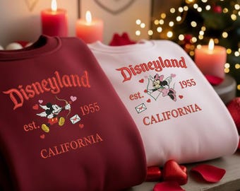 Sudaderas bordadas de Mickey y Minnie de Disneyland, sudadera con capucha bordada de San Valentín de Magical Land, cuello redondo bordado de pareja de ratones de dibujos animados