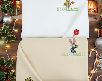 Sudadera bordada con dibujos animados de zoológico para pareja, con números romanos personalizados