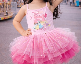 Tutú de princesa de cumpleaños personalizado, vestido de princesas, vestido de castillo de Cenicienta, tutú, tutú de princesa Disney, tutú de Disney, personalizado