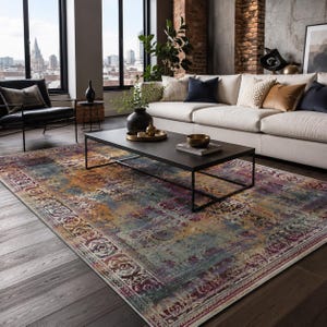 Multicolour Distressed Patchwork Chenille Rug – Machine Washable, Non-Slip (Choose Size)