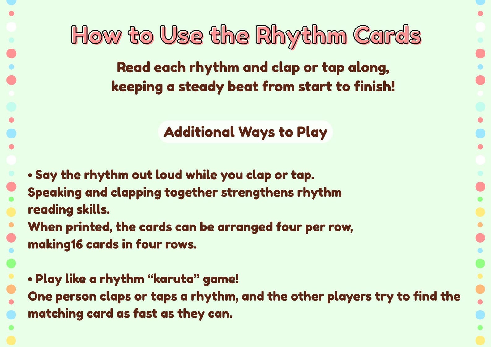 4/4 Rhythm Cards | Printable Music Cards for Kids & Beginners | Piano ...