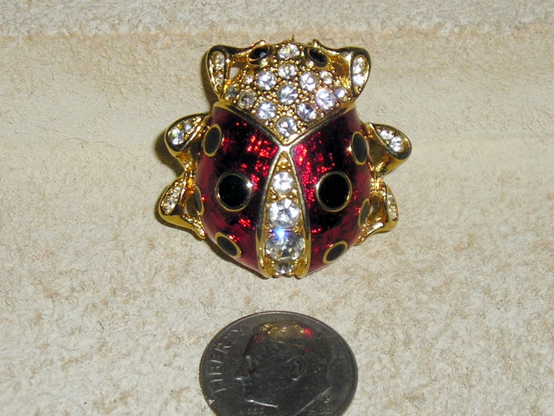 Vintage Unsigned Ciner Enamel Rhinestone Ladybug Brooch Pin. Adorable 1960's Jewelry 941 image 1