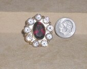 Vintage Sterling Silver Large Red Garnet Ring With Clear Cubic Zirconia Accents 1970 39 s Size 8 1 8 Signed Jewelry 11307