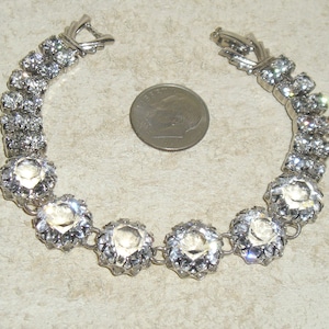 Unsigned Schreiner Dog Tooth Pie Plate Cut Crystal Rhinestone Bracelet 1950&#39;s Vintage Jewelry 11150