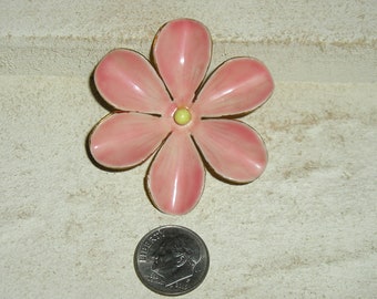 Vintage Signed Sandor Pink Enamel Flower Brooch Pin 1950's Jewelry 3040