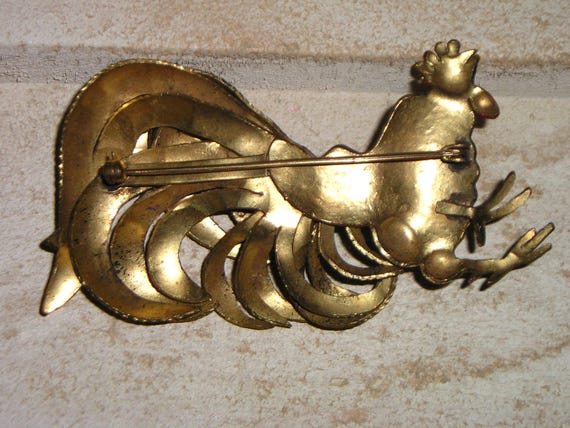Vintage Magnificent Solid Brass Rooster Chicken B… - image 2