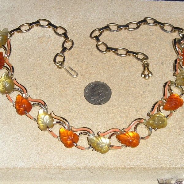 Unsigned Lisner Orange And Lemon Lucite Choker Necklace 1960's Vintage Jewelry h3
