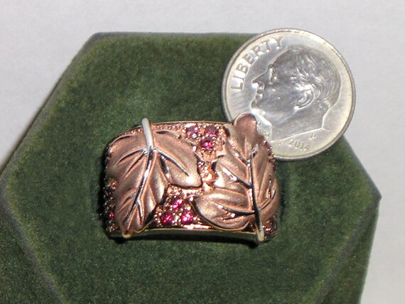 Vintage Signed Sterling Silver Ruby Gemstone Leaf… - image 1