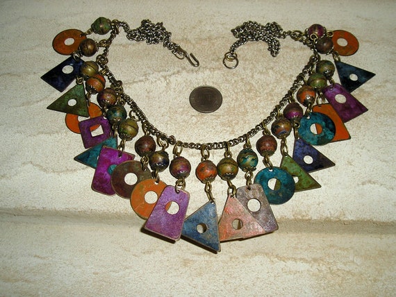 Vintage Multicolored Metal Necklace Different Sha… - image 3