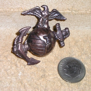 Vintage Signed Sterling Silver Large Marine Corps Insignia Military Pin. Sterling Mark On back Of Anchor Is Faded. 1940's Jewelry 2024