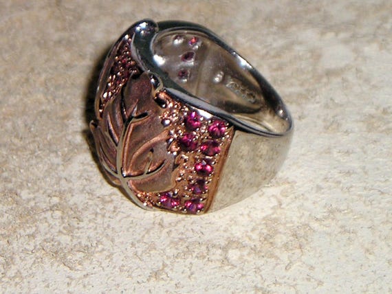 Vintage Signed Sterling Silver Ruby Gemstone Leaf… - image 3