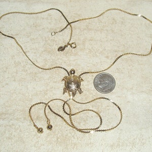 Vintage Signed Avon Gold Tone Turtle Figural Slide Necklace 1980 s
