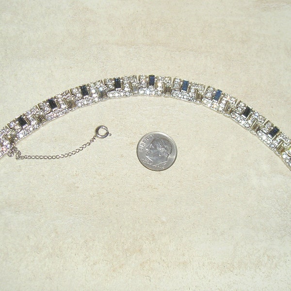 Vintage Signed Ledo Art Deco Style Rhinestone Baguette Bracelet. Rhodium Plated. 1940's Jewelry 2298