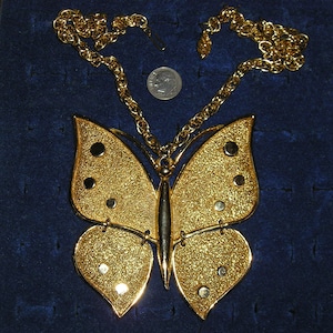 Vintage Large Articulated Gold Tone Butterfly Necklace